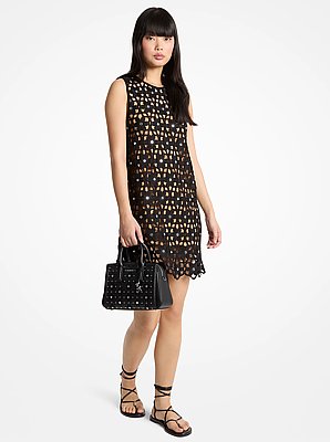 Mirror Embellished Floral Crochet Dress