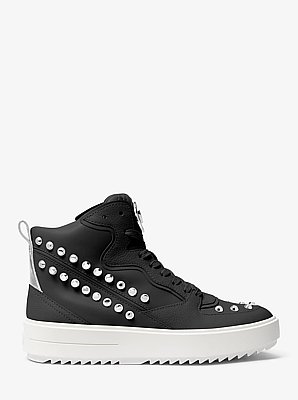 Zapatilla Emmett de corte alto de piel a rayas con tachuelas