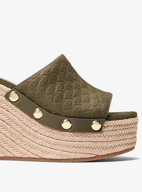 Micah Logo Debossed Polyester Microsuede Wedge Sandal