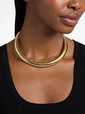 Precious Metal-Plated Brass Pav&eacute; Collar Necklace
