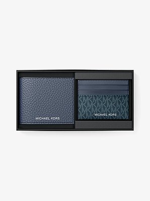 Pebbled Leather Billfold Wallet and Signature Logo Card Case Gift Set