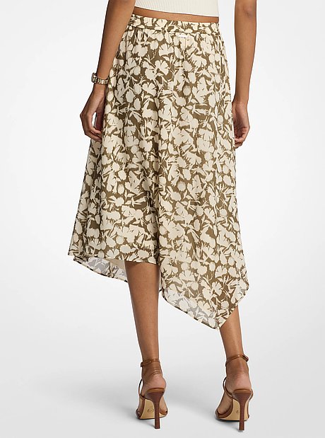 Jupe mi-longue en georgette &agrave; imprim&eacute; floral