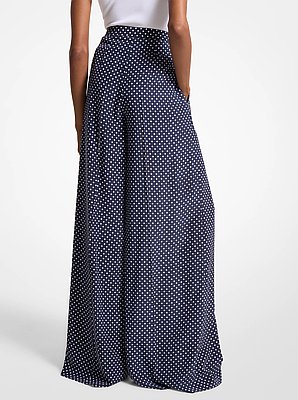 Polka Dot Silk Crepe De Chine Palazzo Pants