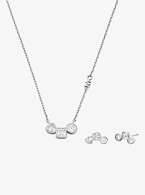 Precious Metal-Plated Necklace and Earrings Set