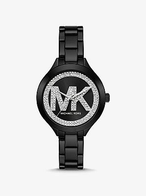 Aspyn Pav&eacute; Logo Black-Tone Watch