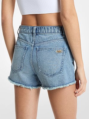 Short Gisele en denim effiloch&eacute;