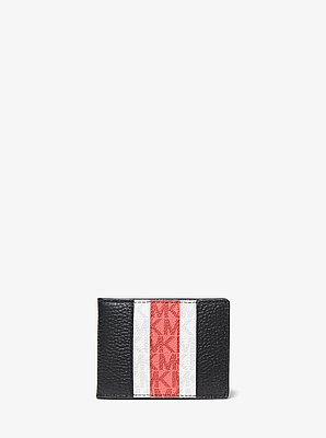 Pebbled Leather and Logo Stripe Billfold Wallet With Passcase Gift Set