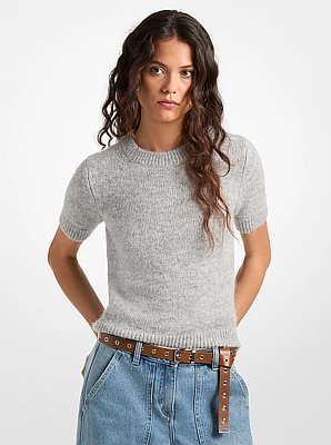 Nylon and Alpaca Blend Short-Sleeve Sweater