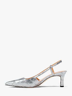 Alora Metallic Crocodile Embossed Leather Slingback Pump