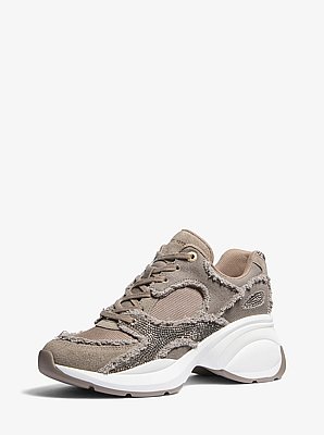 Zuma Embellished Frayed Mixed-Media Trainer
