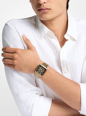 Reloj Hayes deportivo oversize en tono dorado beige con acabado cepillado