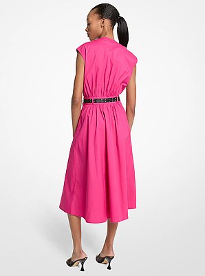 Robe &agrave; ceinture en popeline de coton extensible