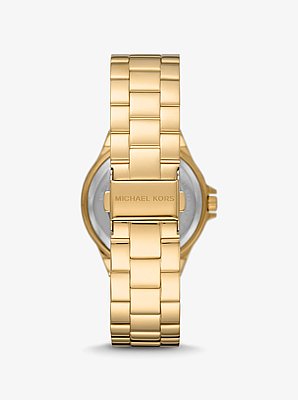 Lennox Pav&eacute; Logo Gold-Tone Logo Watch