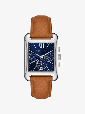 Monroe Silver-Tone and Leather Watch
