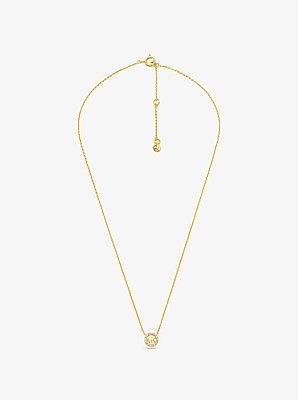 Fulton Precious-Metal Plated Sterling Silver Pav&eacute; Logo Charm Necklace