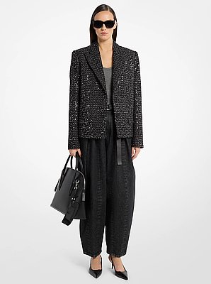 Blazer corto de tweed de denim con lentejuelas