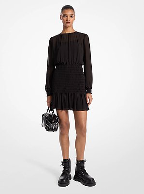 Abito a manica lunga in georgette con punto smock