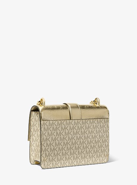 Greenwich Small Crackled Metallic and Signature Logo Crossbody Bag