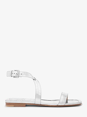 Bridgette Metallic Crocodile Embossed Leather Sandal