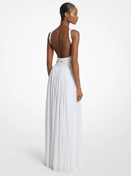 Vestido halter trenzado de jersey de crep&eacute;