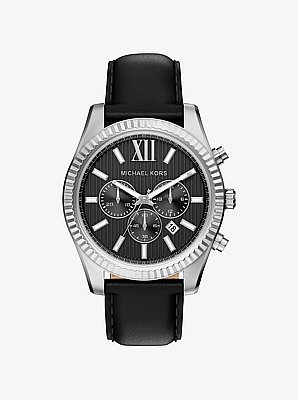 Oversized Lexington Silver-Tone and Leather Watch
