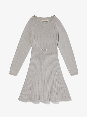 Pleated Metallic Knit Sweaterdress