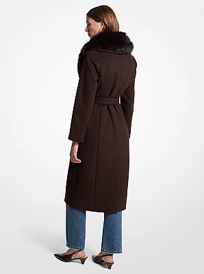 Faux Fur Trim Wool Blend Coat