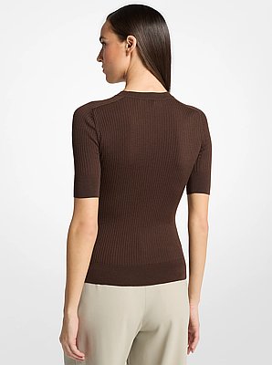 Ribbed Wool Elbow-Sleeve Sweater