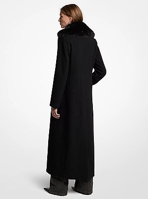 Manteau en m&eacute;lange de laine bord&eacute; de fausse fourrure