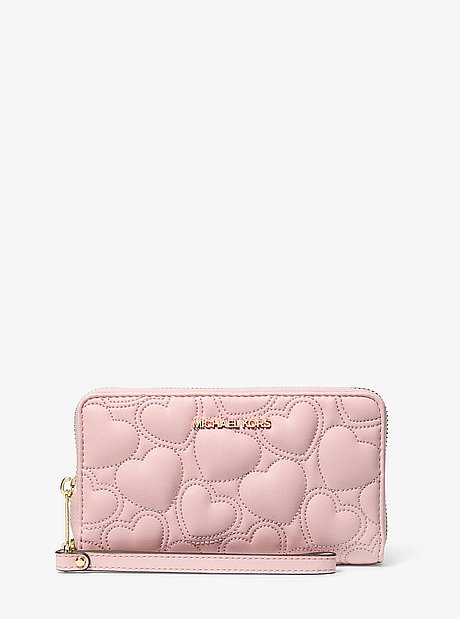 Grande pochette &agrave; dragonne Jet Set pour t&eacute;l&eacute;phone intelligent avec broderie en forme de c&oelig;ur