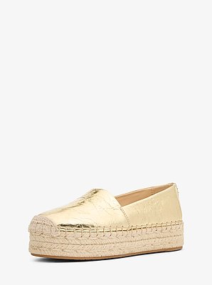 Lynn Crackled Metallic Leather Platform Espadrille