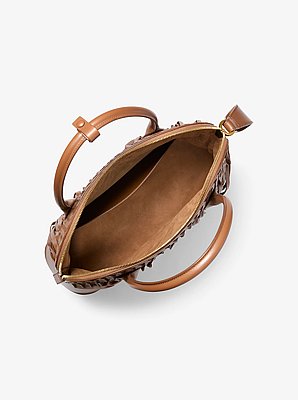 Kaitlin Large Fringed Woven Leather Dome Satchel