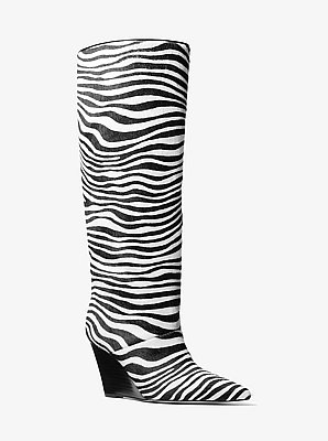 Xandra Zebra Print Calf Hair Wedge Boot
