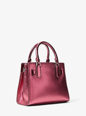 Bolso satchel Landon peque&ntilde;o con acabado metalizado y logotipo exclusivo
