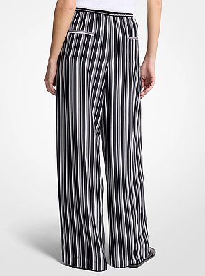 Striped Silk Crepe De Chine Pajama Pants