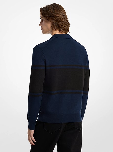 Polo en coton textur&eacute; &agrave; rayures
