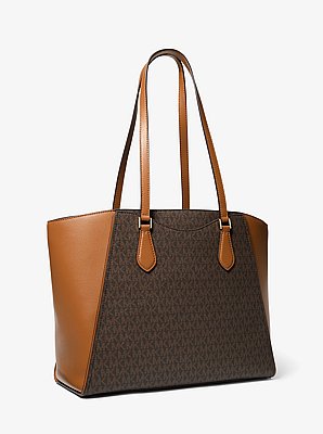 Taryn Large Signature Logo and Leather Tote Bag