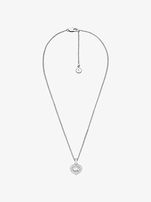 Pav&eacute; Heart and Logo Necklace and Hoop Earrings Jewelry Gift Set