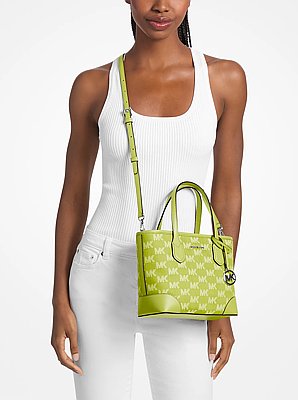 Tr&egrave;s petit sac fourre-tout convertible Eva en denim jacquard &agrave; logo