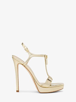 Berkley Metallic Snake Embossed Leather Stiletto Sandal