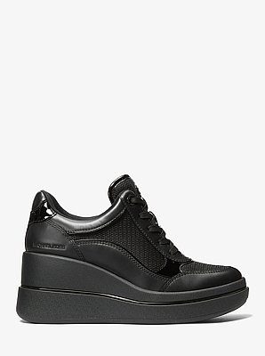 Espadrille compens&eacute;e Emmy en cuir et en maille