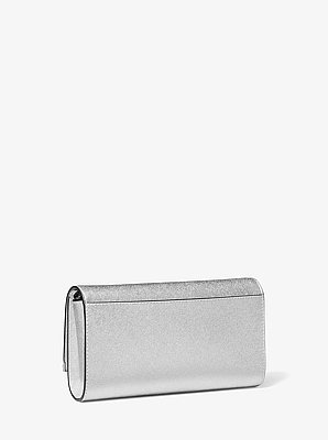 Mona Large Metallic Saffiano Leather Clutch