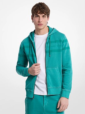 Sudadera con capucha y cremallera de algod&oacute;n te&ntilde;ido con logotipo