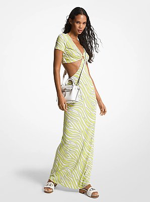 Zebra Print Matte Jersey Cutout Dress