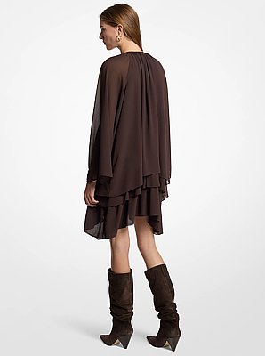 Vestido de georgette asim&eacute;trico con volantes