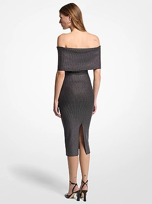 Vestido de viscosa el&aacute;stica con tachuelas y hombros al aire