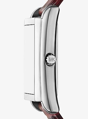 Essex Silver-Tone and Crocodile Embossed Leather Watch