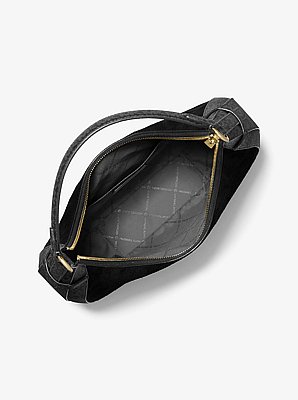 Borsa a spalla Preston grande in pelle scamosciata e stampa logo