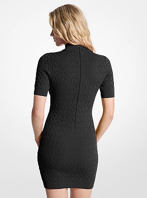 Vestido de cuello alto tejido en jacquard con logotipo