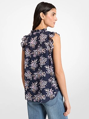 Floral Print Georgette Tie-Neck Blouse